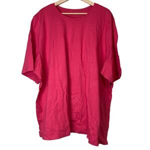 A633185 DENIM & CO Essentials Cotton Jersey Elbow Sleeve Top Bright Fuschia 4X